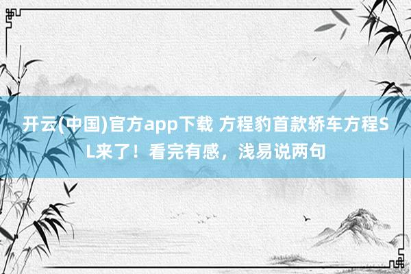 开云(中国)官方app下载 方程豹首款轿车方程SL来了！看完有感，浅易说两句